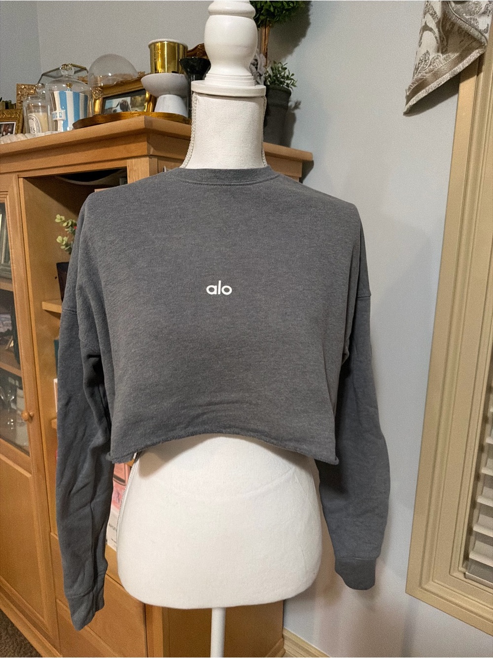 ALO Yoga Charcoal Cropped Crewneck Sweatshirt Size Small